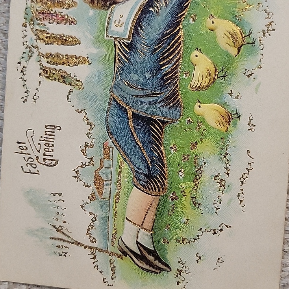 1908 Germany Vintage Easter Greeting Card with Child and Chicks - Picture 3 of 4